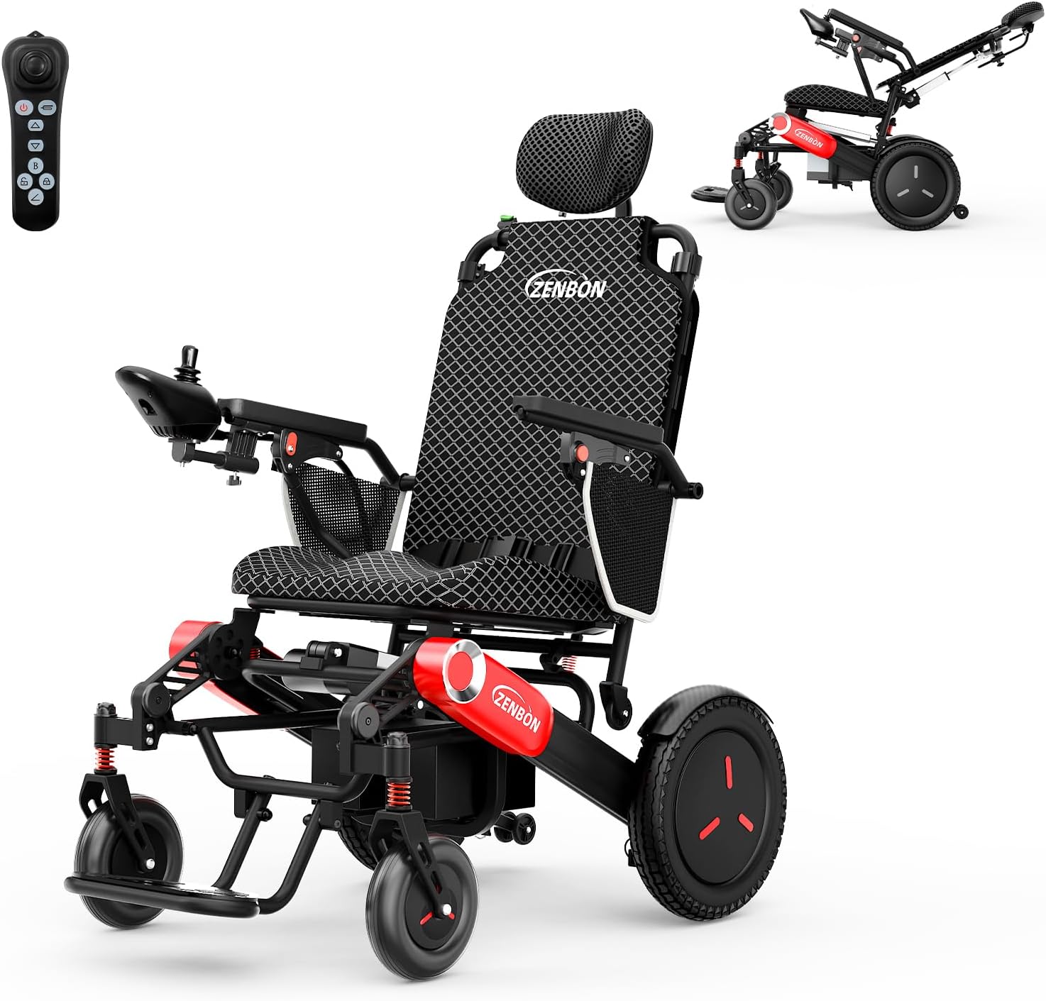 Silla de Ruedas Eléctrica Ligera con Respaldo Reclinable, Mando a Distancia y Plegado Automático para Adolescentes