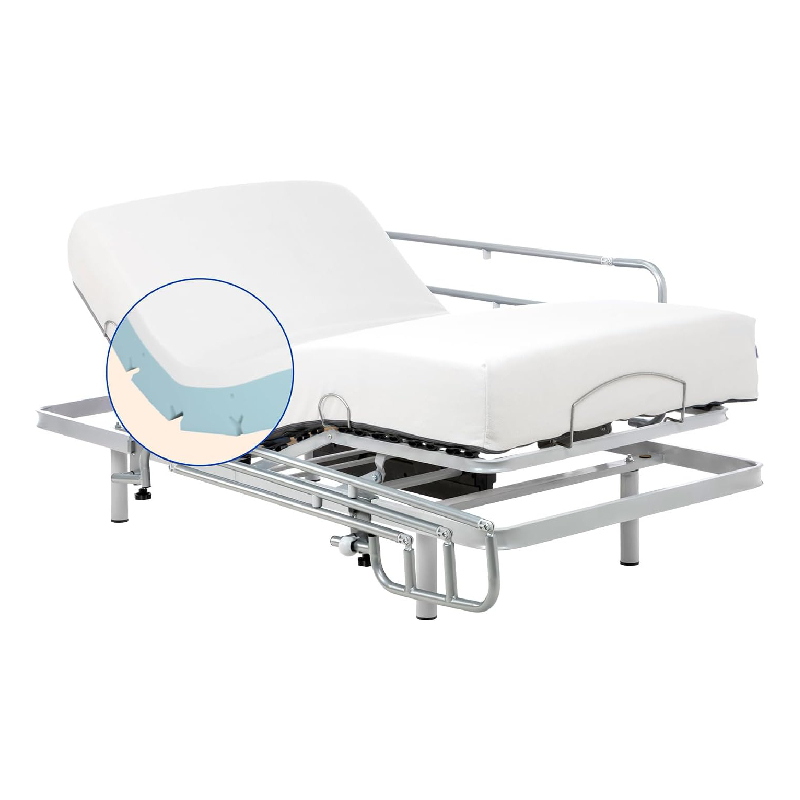Cama Articulada Reforzada con colchón Viscoelástico, Mando inalámbrico y Barandillas abatibles
