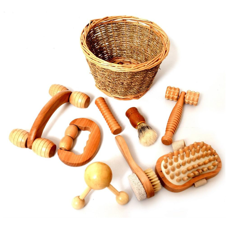 Kit de Masaje con 8 Piezas de Madera para Relajación, Terapia Sensorial y Propiocepción