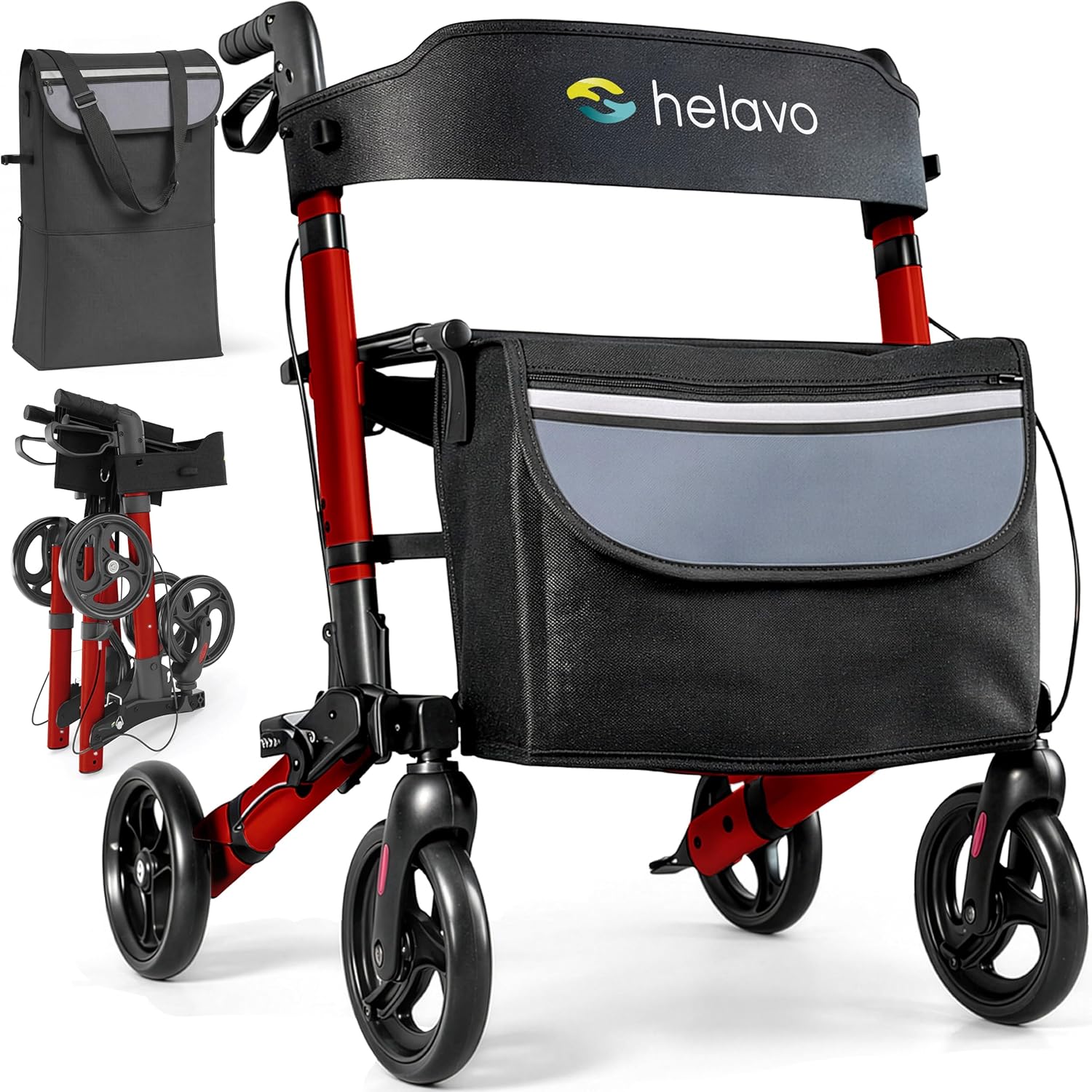Andador Rollator con Asiento y Plegable para Adolescentes Rojo