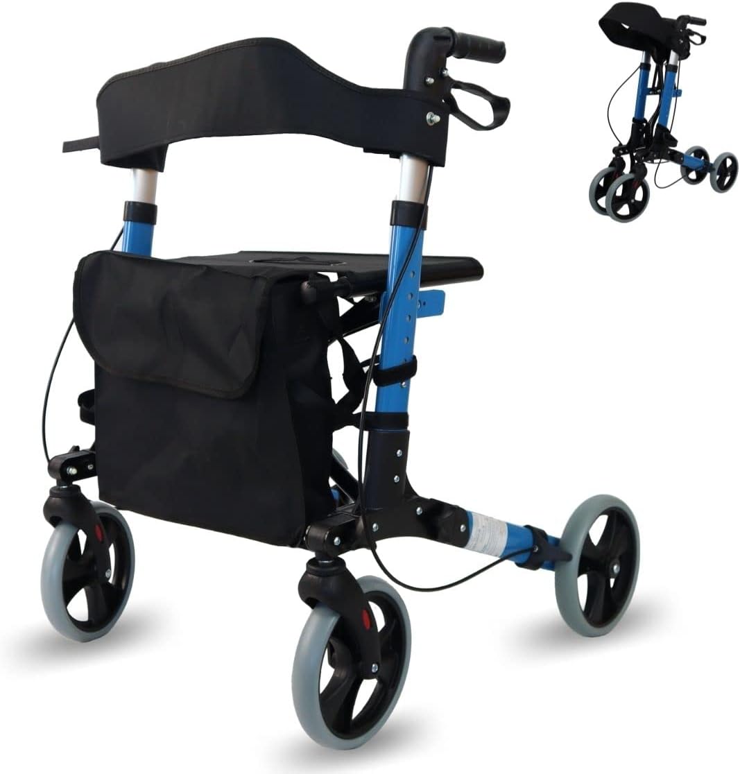 Andador Rollator Ligero y Plegable con Asiento y Respaldo para Adolescentes