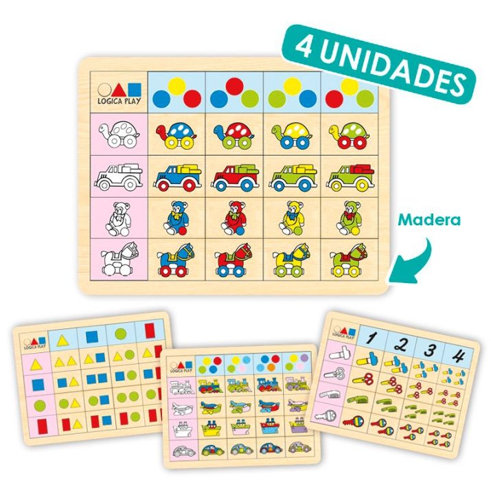 Set de lógica Play 2 con 4 bandejas de madera Akros
