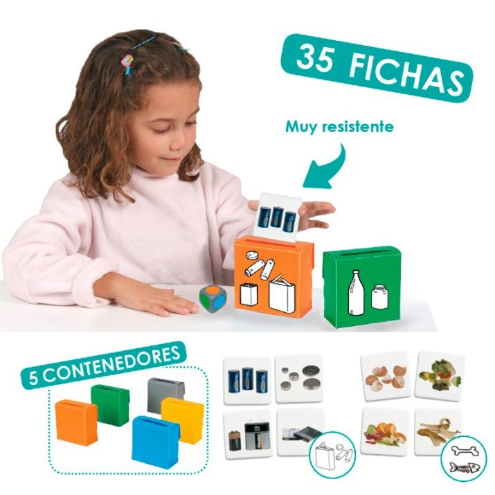 Separar y reciclar – Akros: juego de clasificación de residuos con contenedores y fotografías reales