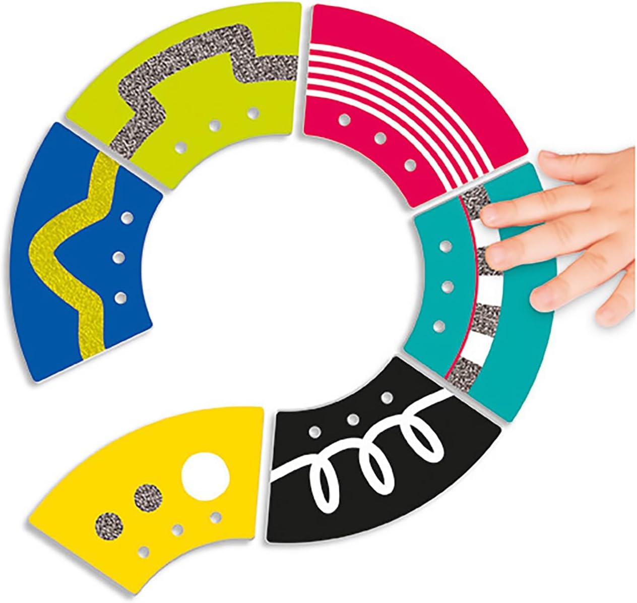 Tacto-fichas para enlazar recorridos – Akros: juego sensorial de ensartado, texturas y motricidad fina