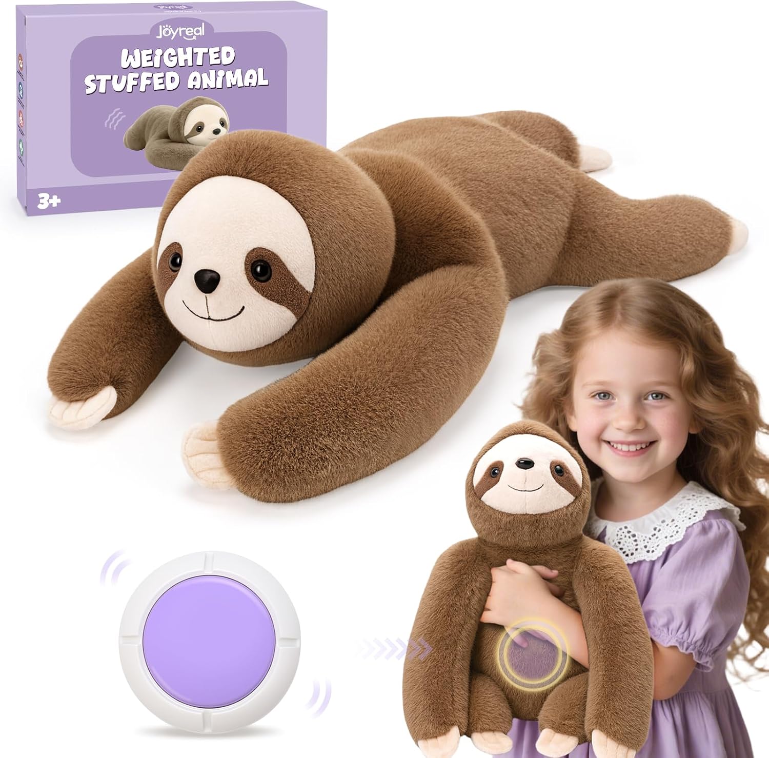 Peluche ponderado y vibratorio Joyreal: perezoso sensorial de 1,5 kg para presión profunda y estimulación táctil