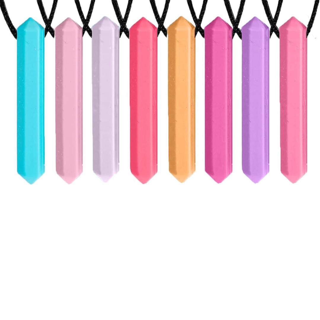 Collar mordedor sensorial Tilcare Chew Chew: pack de 8 colgantes de silicona de color pastel para masticación oral