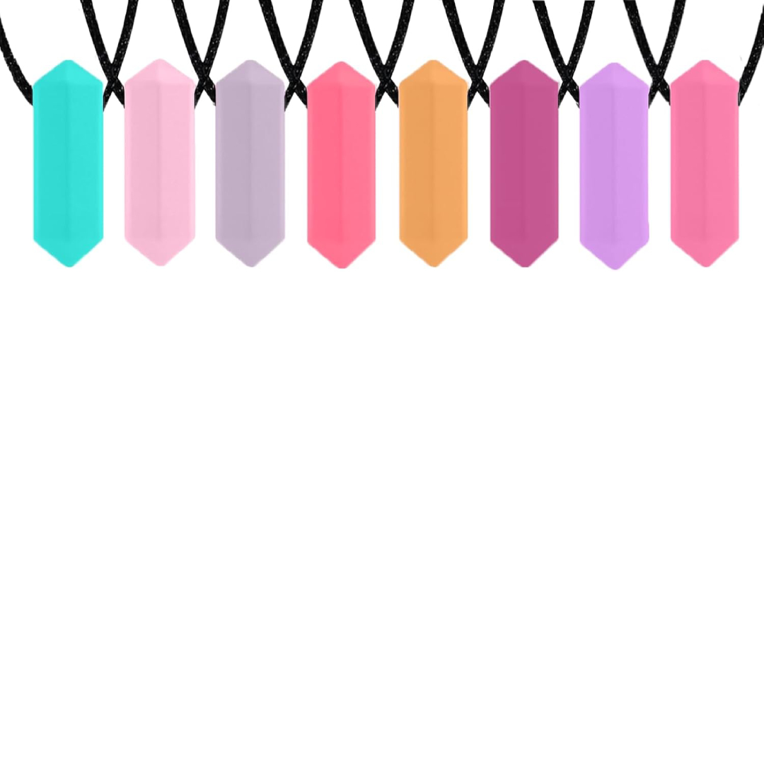 Collar mordedor sensorial Tilcare Chew Chew: pack de 8 colgantes de silicona multicolor tonos pastel