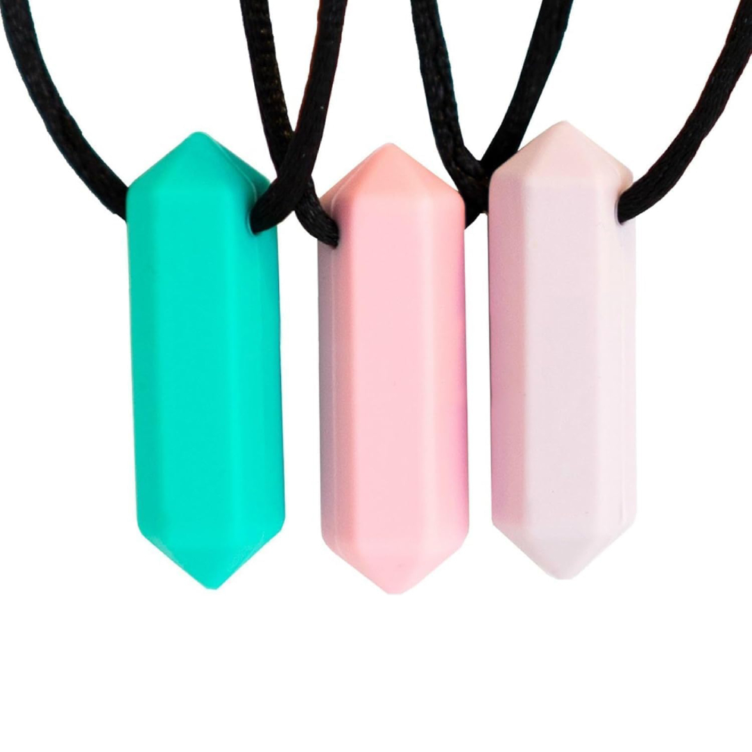Collar mordedor sensorial Tilcare Chew Chew: pack de 3 colgantes tipo lápiz de silicona